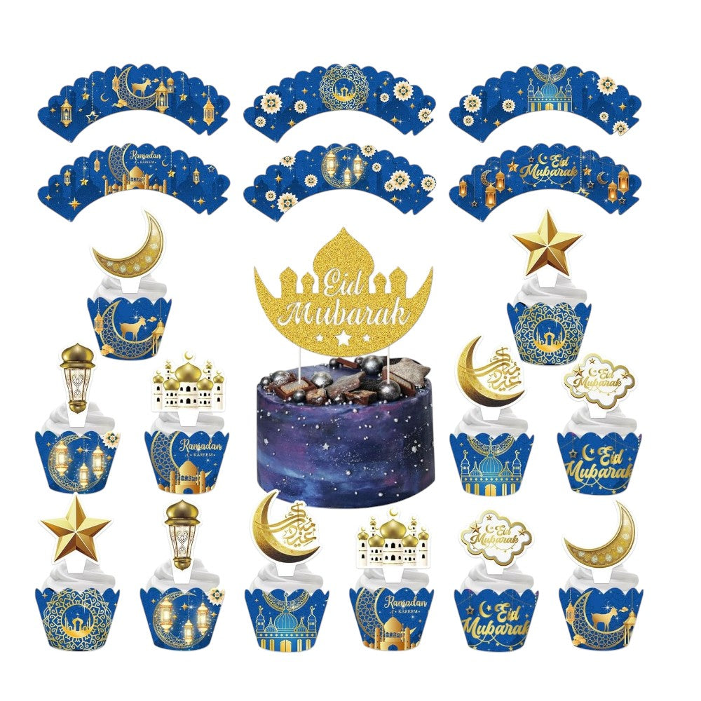 Eid Mubarak Cake Topper, Cupcake Toppers and Wrapper Set.