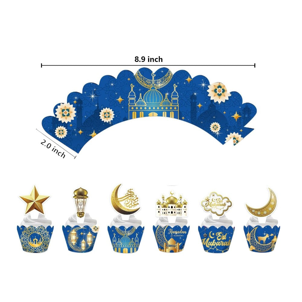 Eid Mubarak Ramadan Kareem 3 Tier Cupcake Stand Cupcake Topper and Wrapper Set