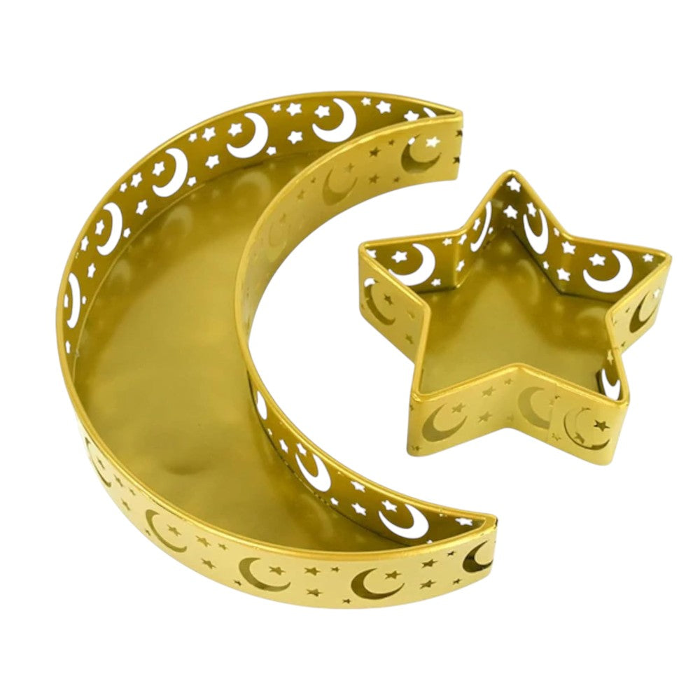 Moon Star Shaped Eid Ramadan Serving Tray Set - Gold