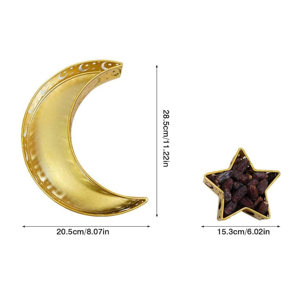 Moon Star Shaped Eid Ramadan Serving Tray Set - Gold