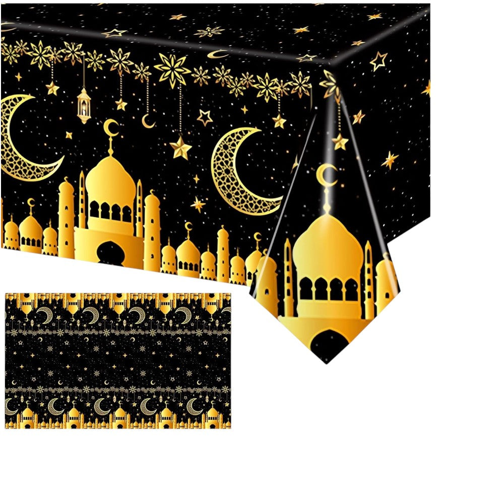 Plastic Disposable Table Covers for Rectangle Tables 130 x 220 CM for Eid/ Ramadan - Black