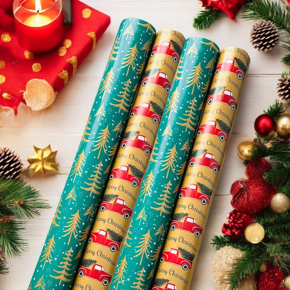 Merry Christmas Gift Wrapping Paper Rolls - 4 Piece