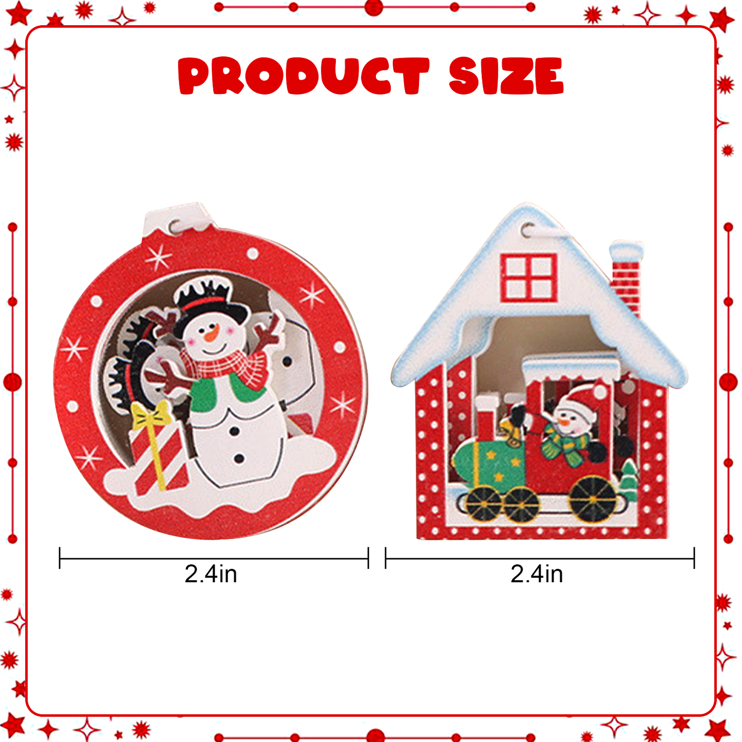 Wooden Christmas Tree Hanging Ornaments - Set of 12