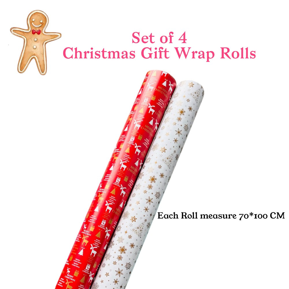 Merry Christmas Gift Wrapping Paper Rolls - 4 Piece