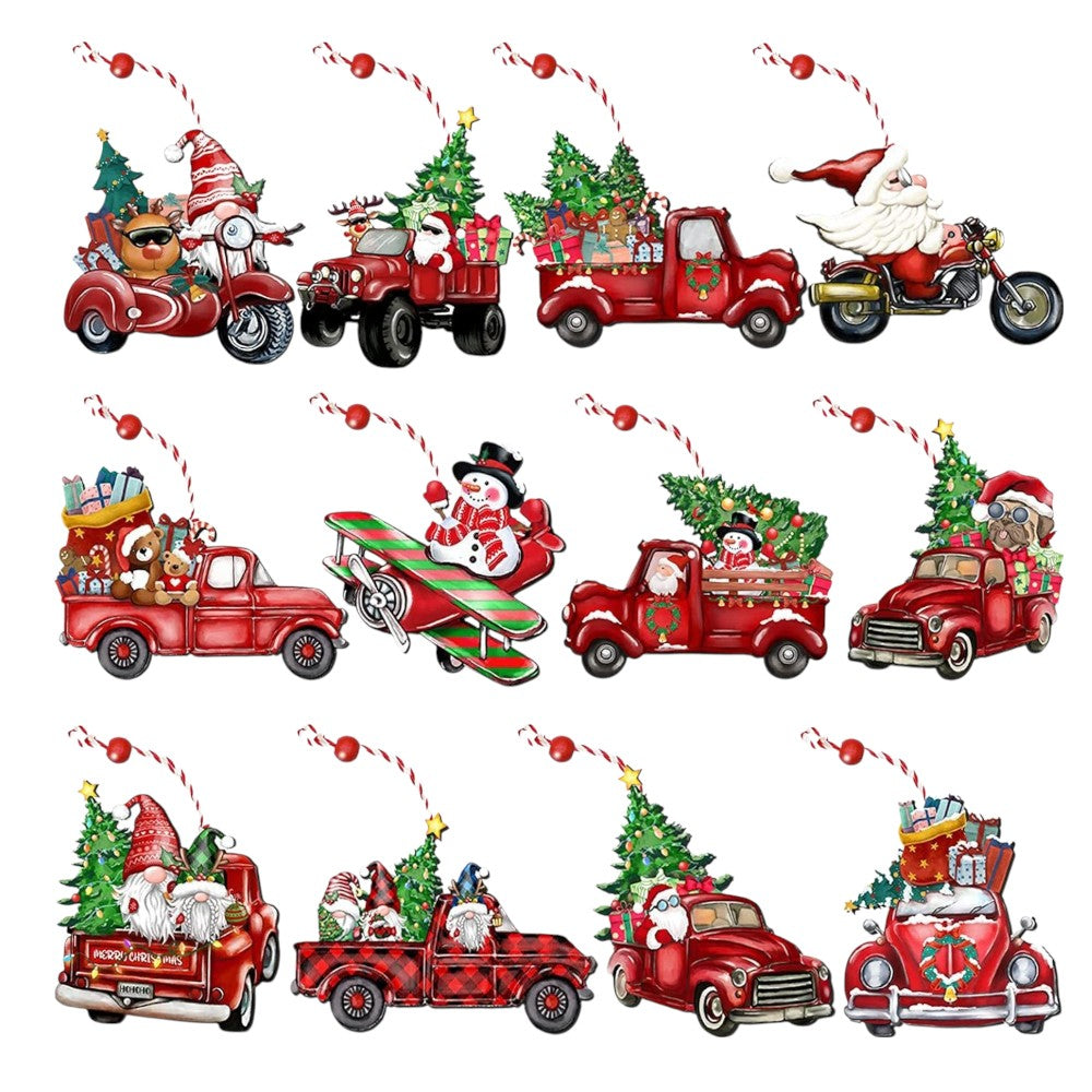 Christmas Truck Wooden Tree Ornaments - Set of 20