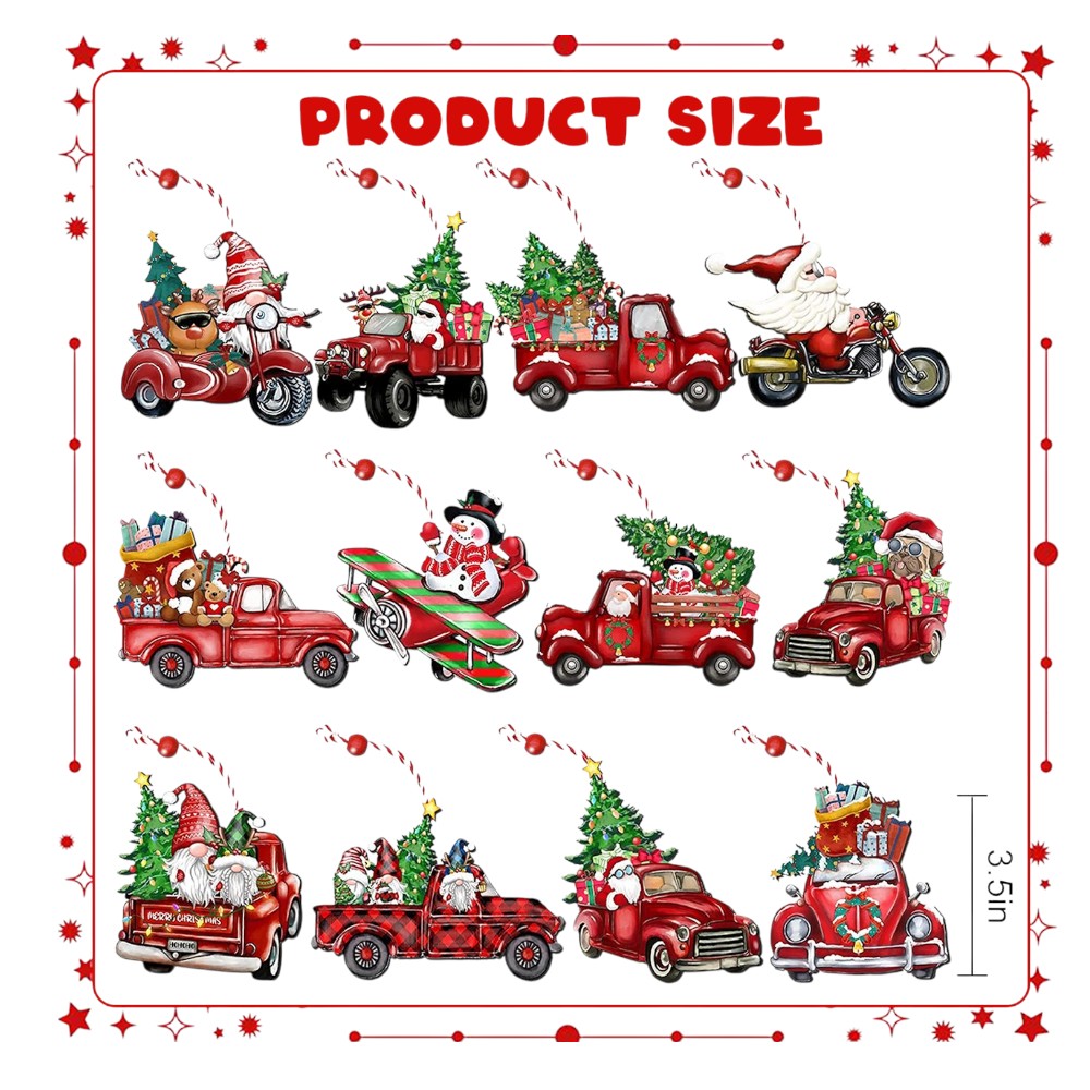 Christmas Truck Wooden Tree Ornaments - Set of 20