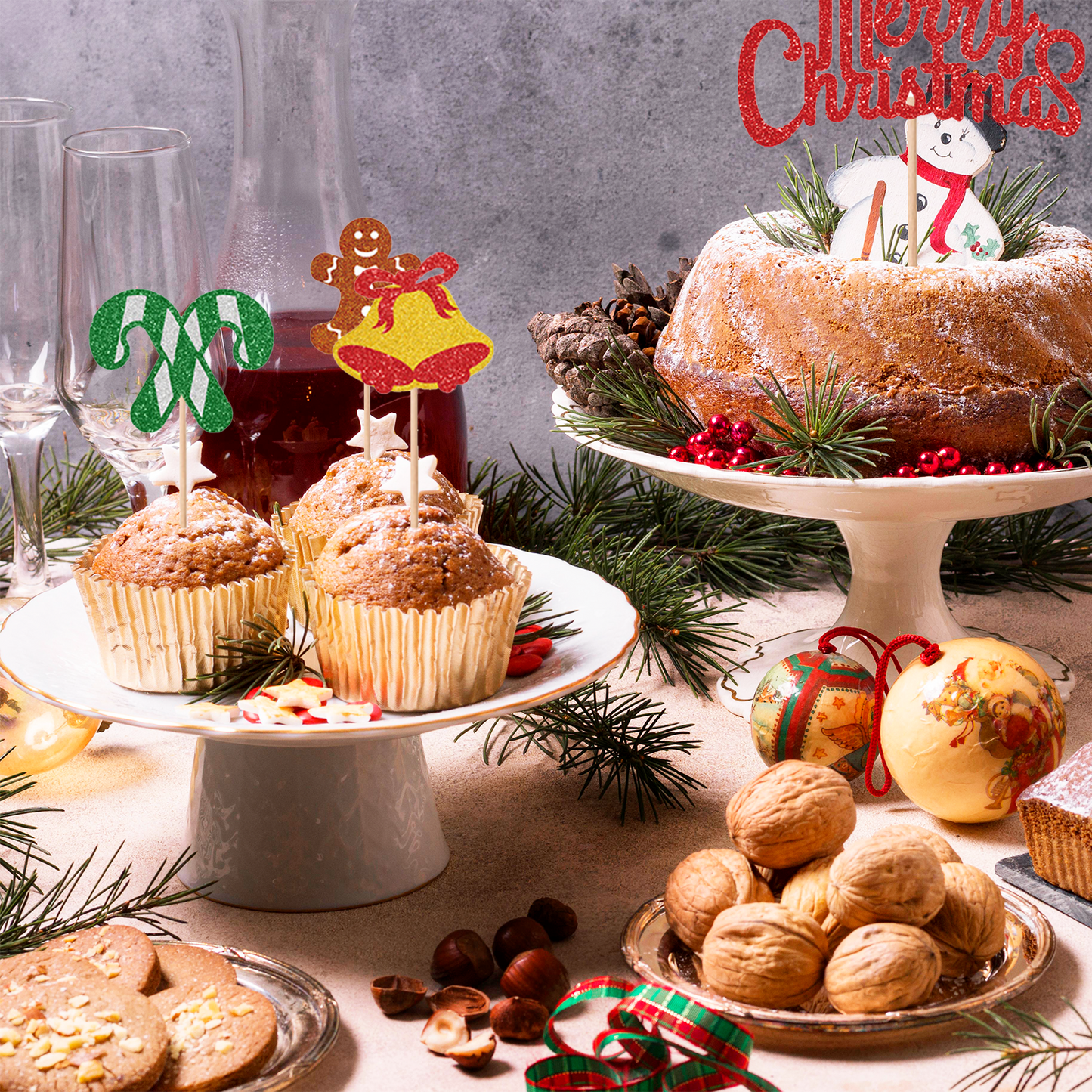 Merry Christmas Cake Topper - Set of 15