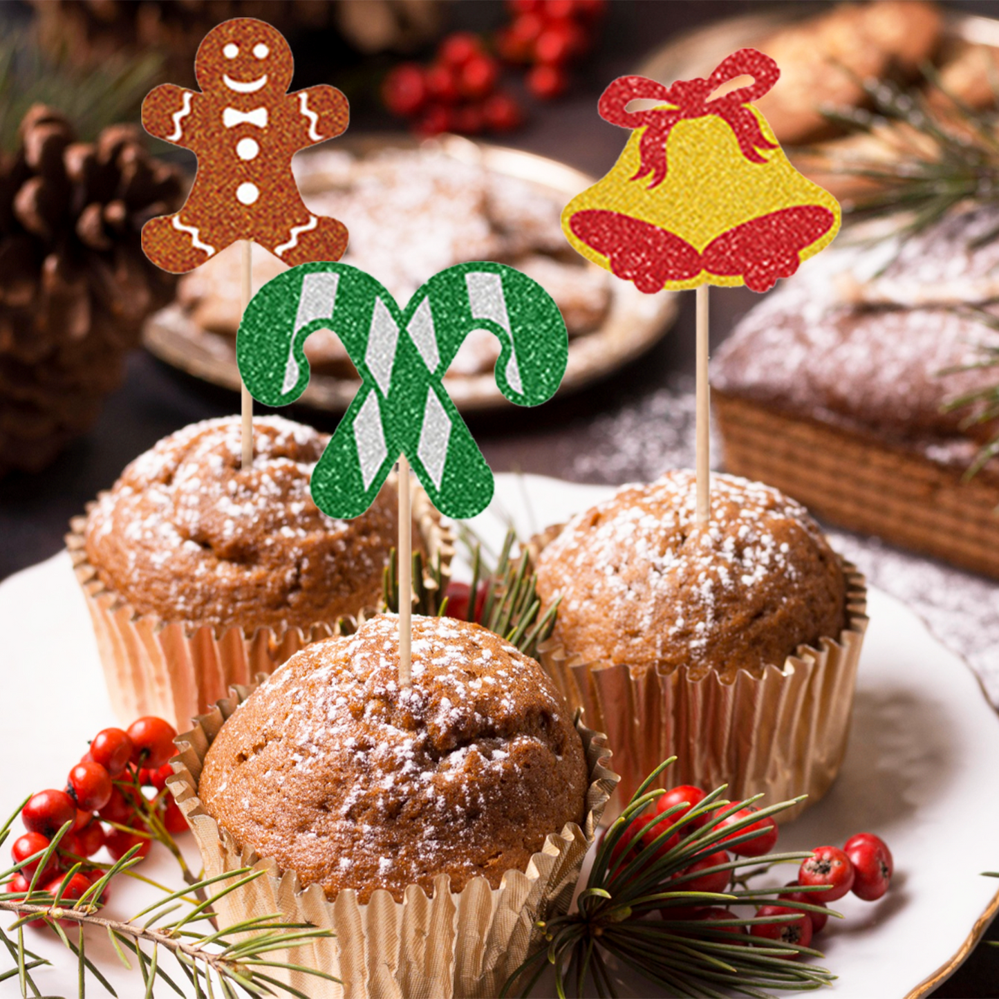 Merry Christmas Cake Topper - Set of 15