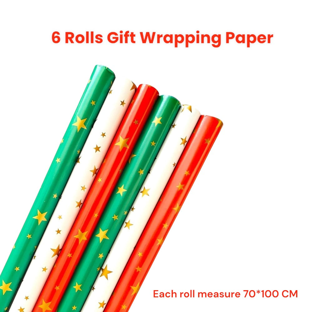 Christmas Gift Wrapping Paper Rolls - 6 Piece