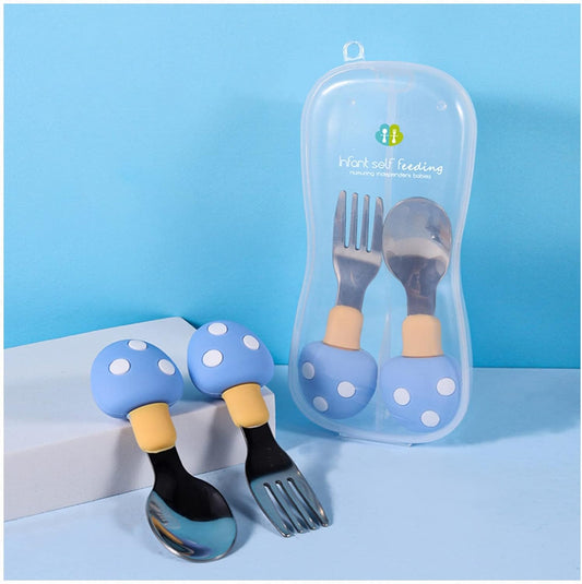Mushroom Theme Children's Cutlery Set - Blue
