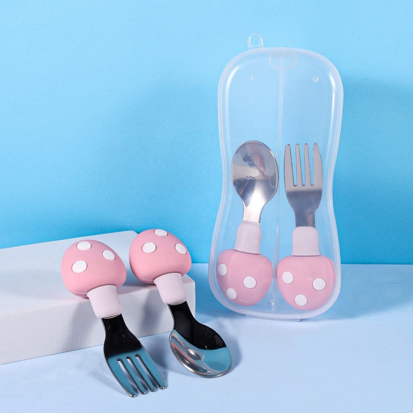 Mushroom Theme Children's Cutlery Set - Pink