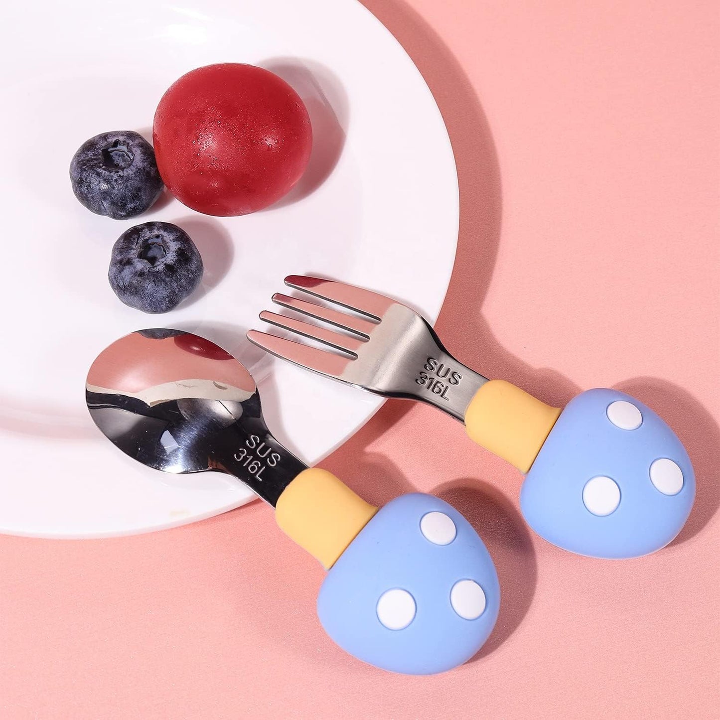 Mushroom Theme Children's Cutlery Set - Blue