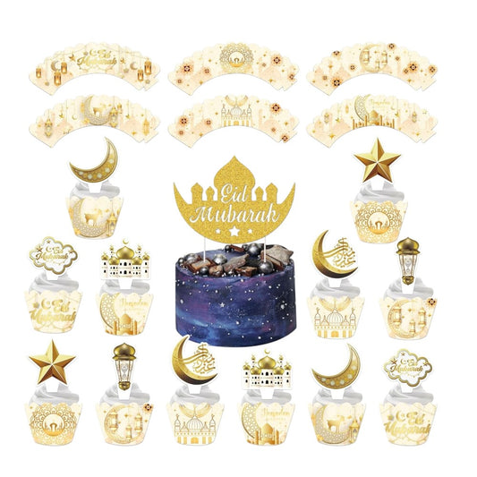 Eid Mubarak Cake Topper, Cupcake Toppers and Wrapper Set