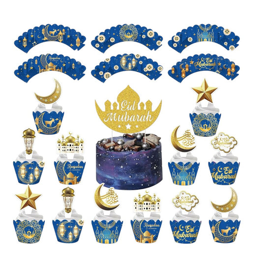 Eid Mubarak Cake Topper, Cupcake Toppers and Wrapper Set.