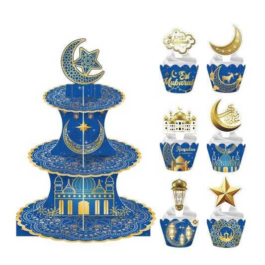 Eid Mubarak Ramadan Kareem 3 Tier Cupcake Stand Cupcake Topper and Wrapper Set