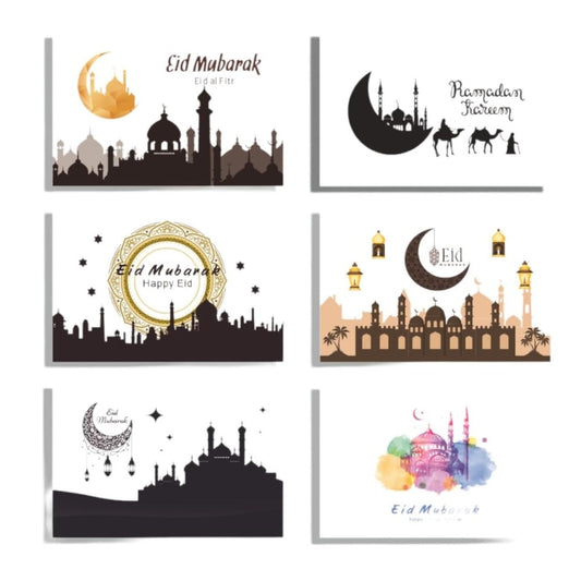 Eid Mubarak Greeting Cards with Envelope & Stickers, 15x10 CM - Set of 6