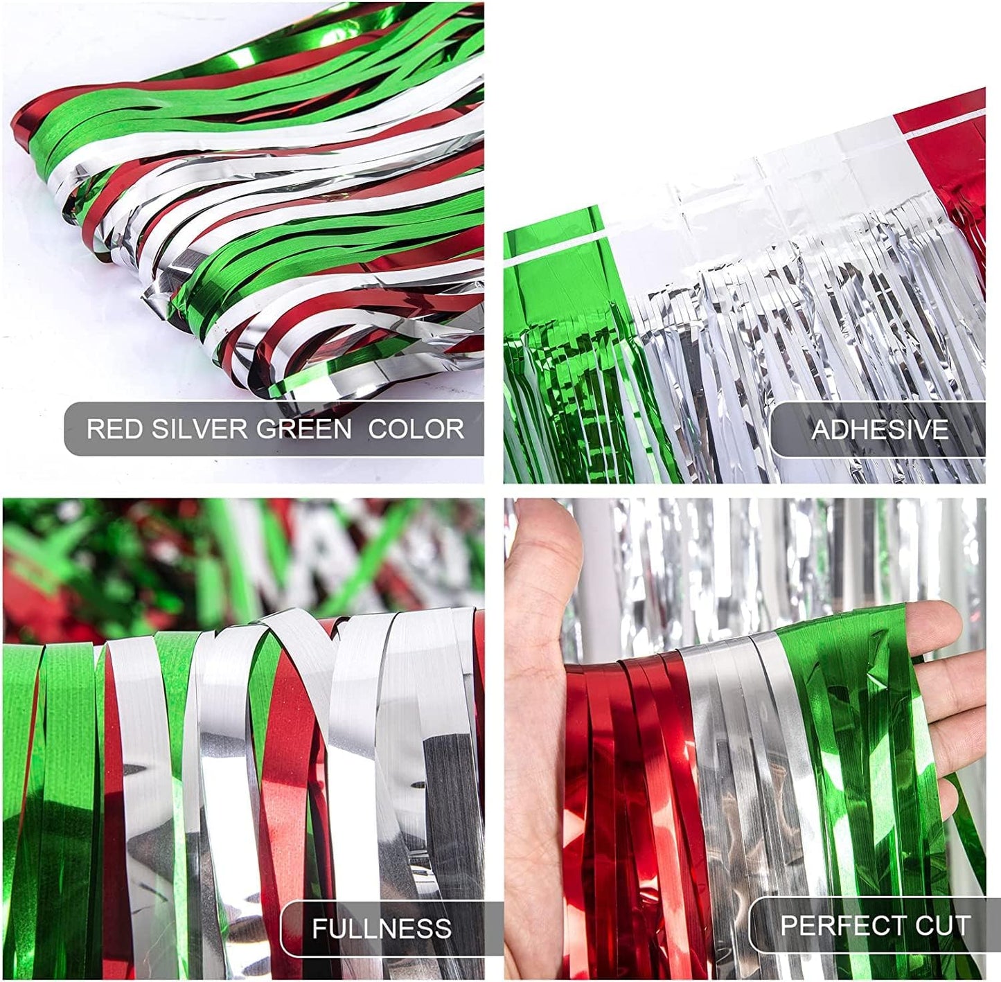 Foil Fringe Curtain Set - Red Green & Silver