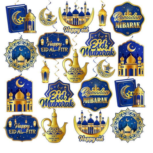 Ramadan Kareem Eid Mubarak Hanging Swirls Decorations - 20 Piece