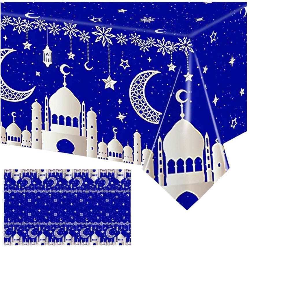 Plastic Disposable Table Covers for Rectangle Tables 130 x 220 CM for Eid/ Ramadan - Blue