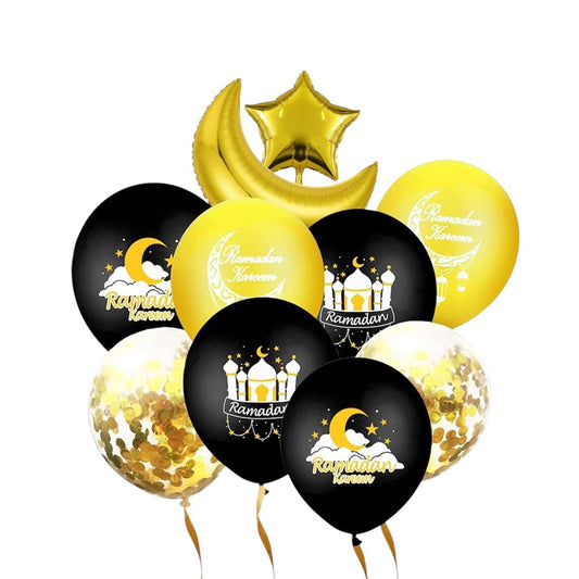 Ramadan Kareem Balloons - Black & Gold - Set of 10