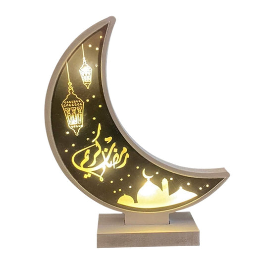 Wooden LED Moon Night Light for Eid Ramadan Decorations 18.5*22 CM