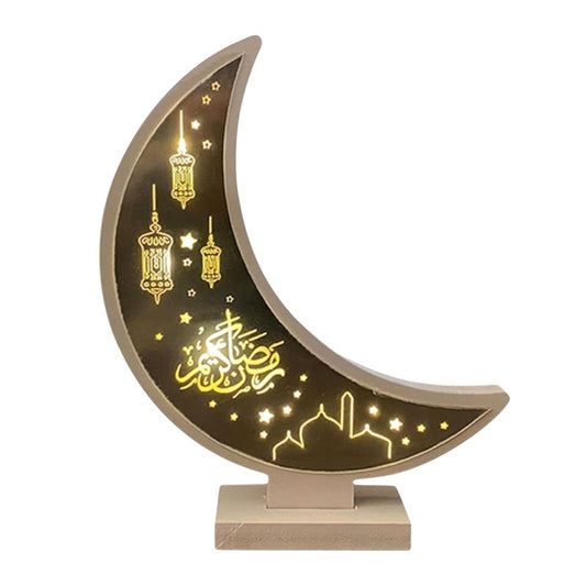 Wooden LED Moon Night Light for Eid Ramadan Decorations 25*21 CM