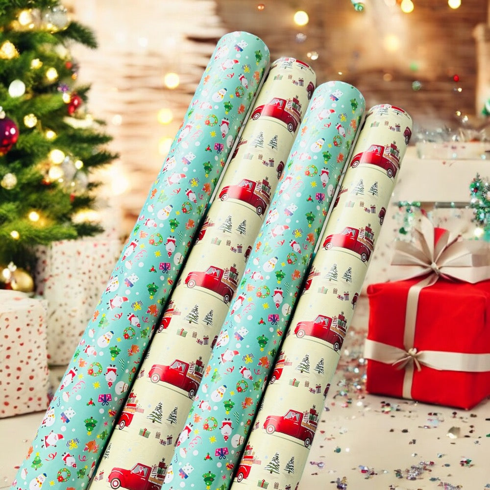 Christmas Gift Wrapping Paper Rolls - 4 Piece