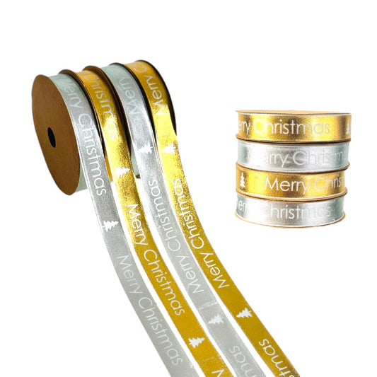 4 Piece Merry Christmas Ribbons - Silver & Gold