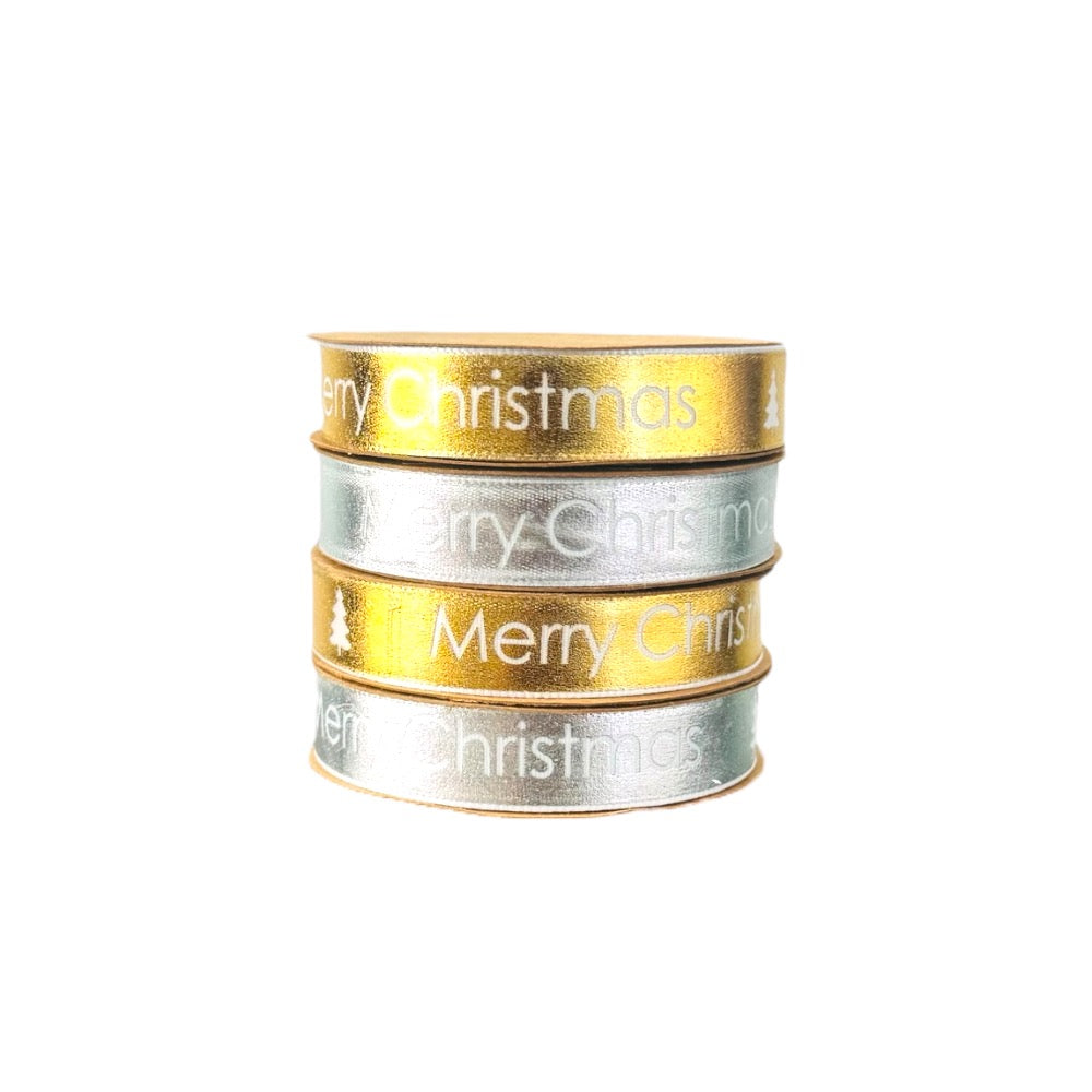 4 Piece Merry Christmas Ribbons - Silver & Gold