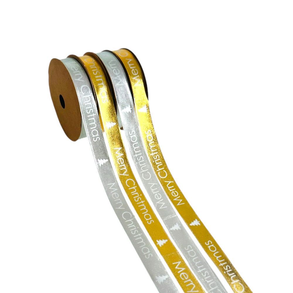 4 Piece Merry Christmas Ribbons - Silver & Gold