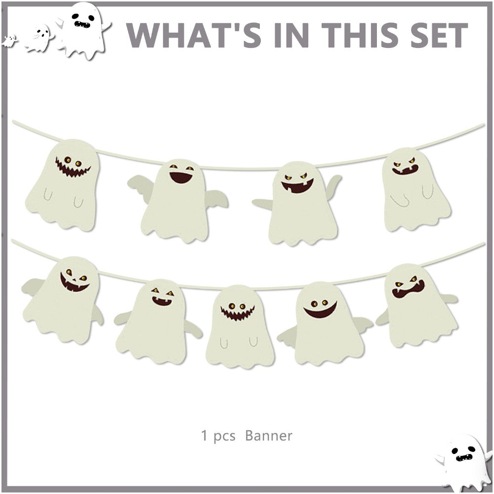 Adorable Ghost Halloween Banner - White