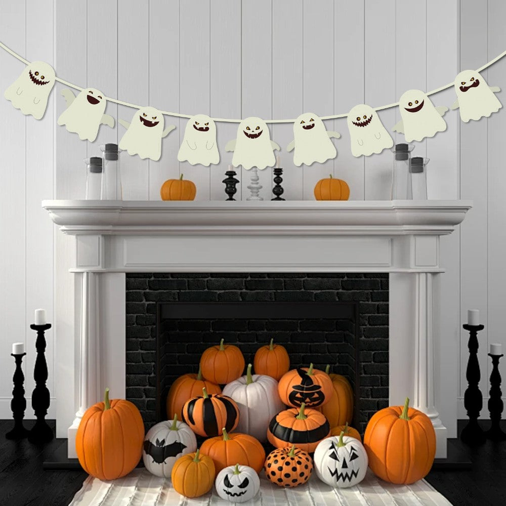 Adorable Ghost Halloween Banner - White