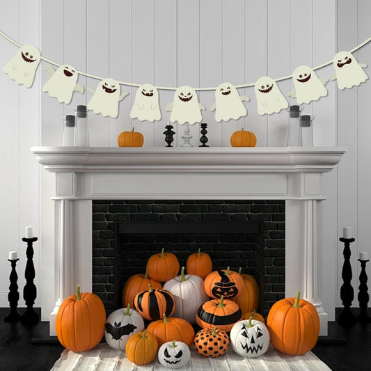 Adorable Ghost Halloween Banner - White