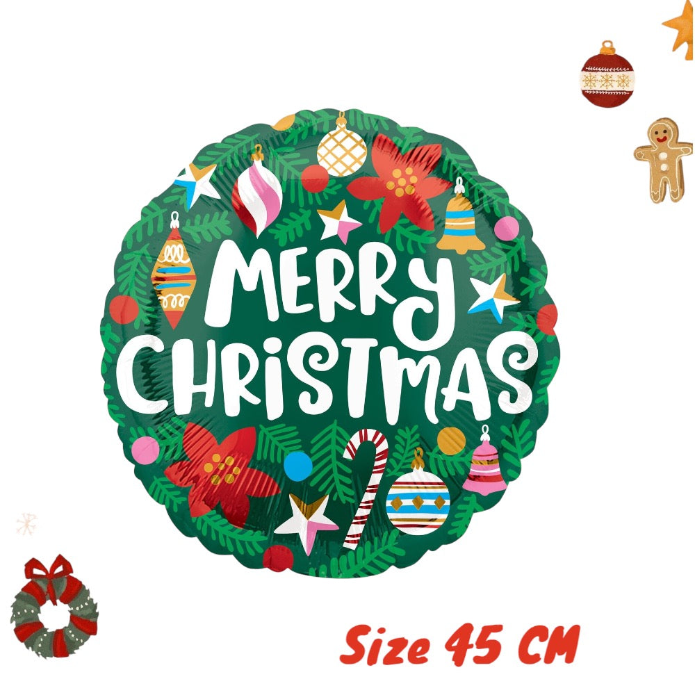 Merry Christmas Round Foil Balloon - 45 CM