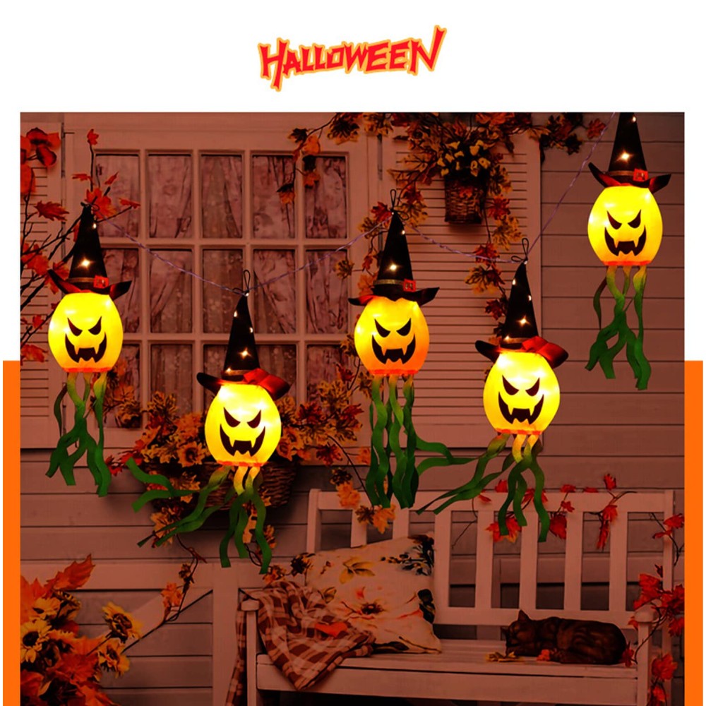 Witch Hat LED Pumpkin Lantern Lights-Set of 5