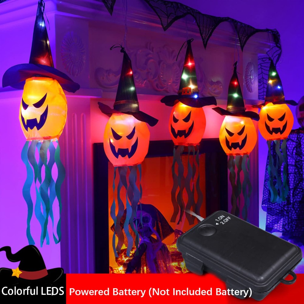 Witch Hat LED Pumpkin Lantern Lights-Set of 5