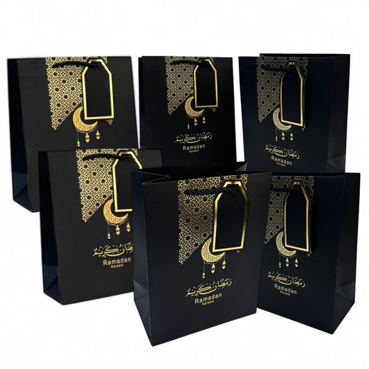 6 Piece Ramadan Gift Bags - Black & Gold