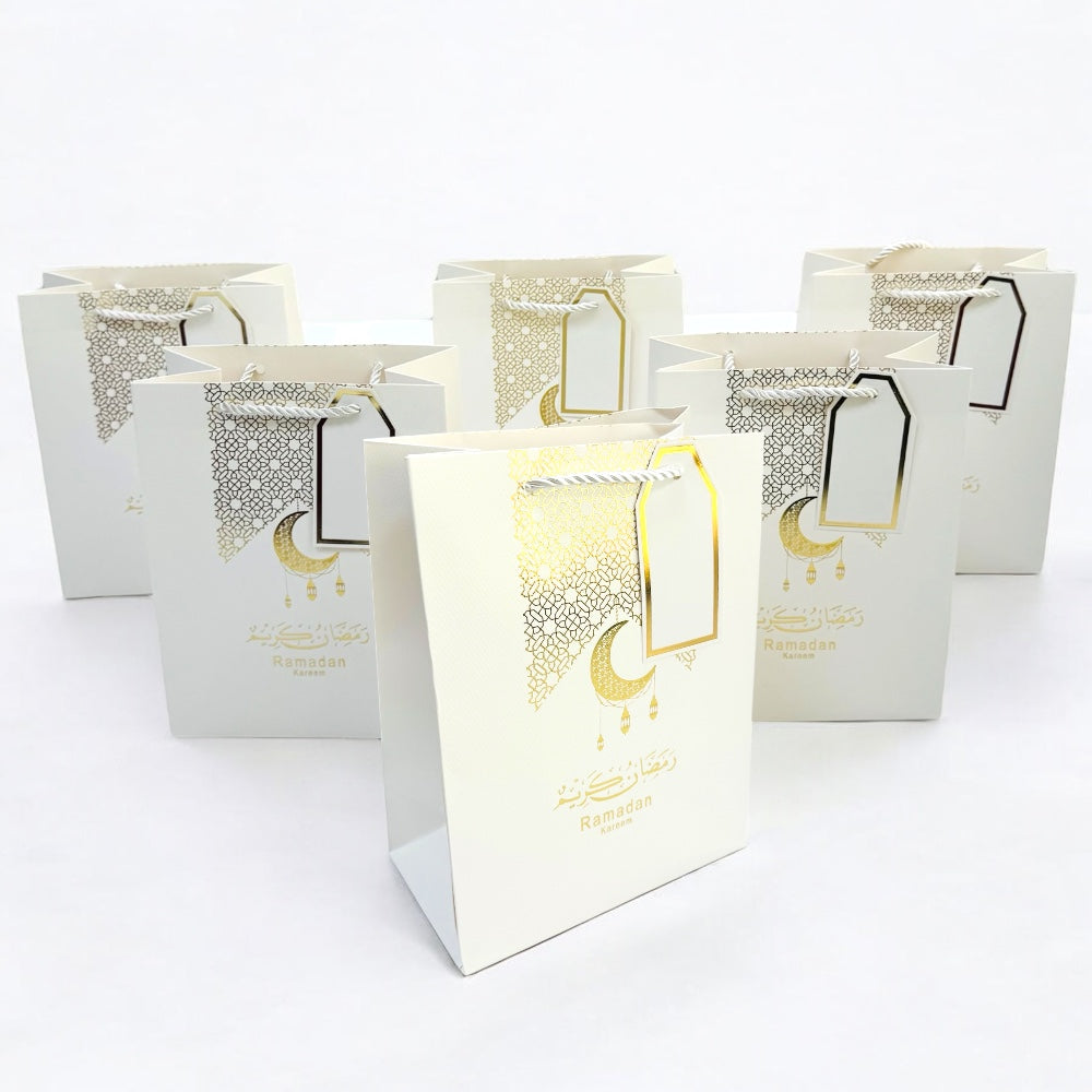 6 Piece Ramadan Gift Bags - White & Gold