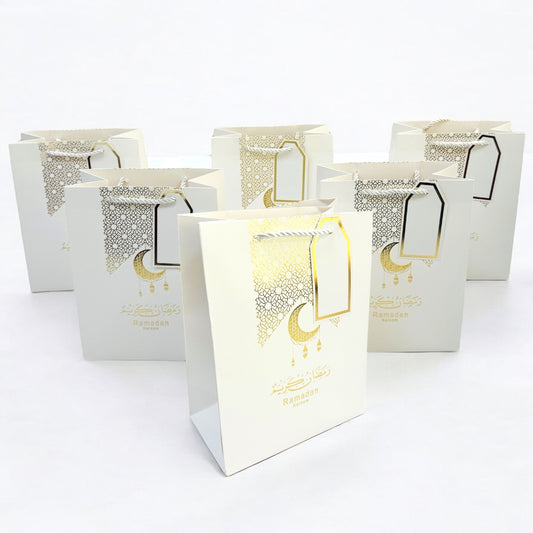 6 Piece Ramadan Gift Bags - White & Gold