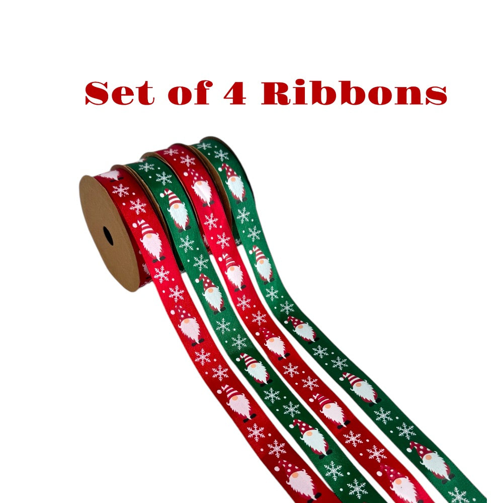 4 Piece Christmas Ribbons Santa Claus Red & Green