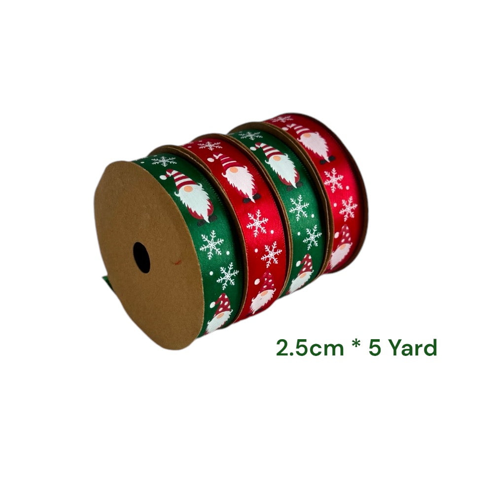 4 Piece Christmas Ribbons Santa Claus Red & Green