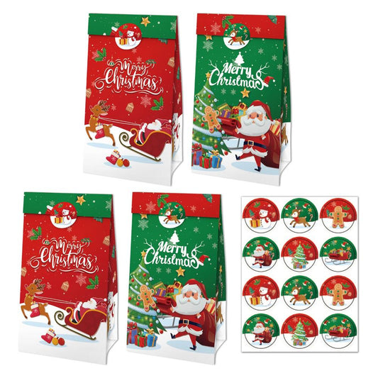 Christmas Gift Bags with Sealing Stickers -  Set of 12