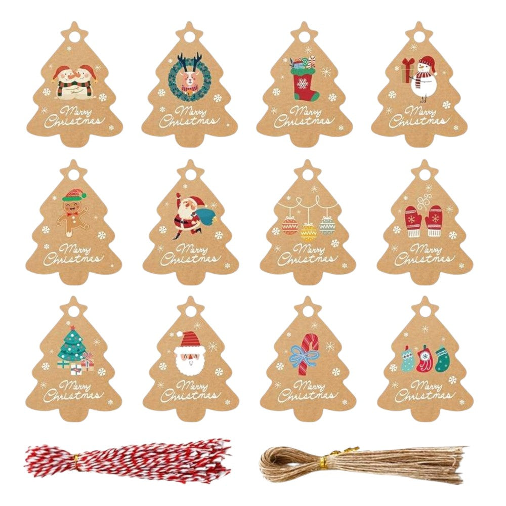 Christmas Gift Tags with String - Pack of 48