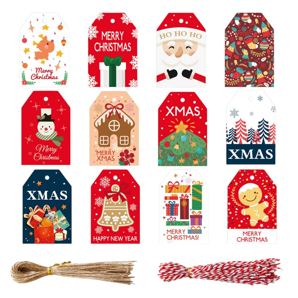 Christmas Gift Tags with String - Pack of 48