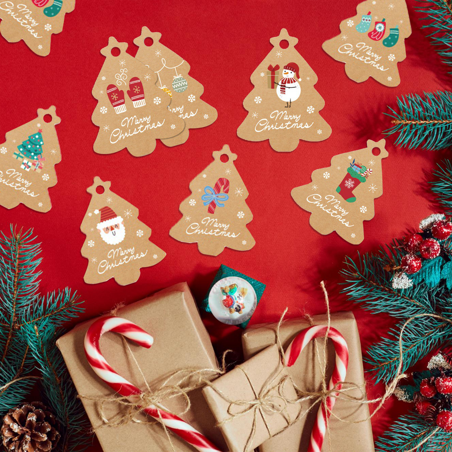 Christmas Gift Tags with String - Pack of 48