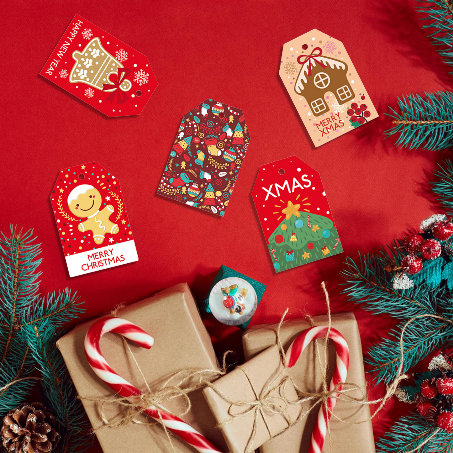 Christmas Gift Tags with String - Pack of 48