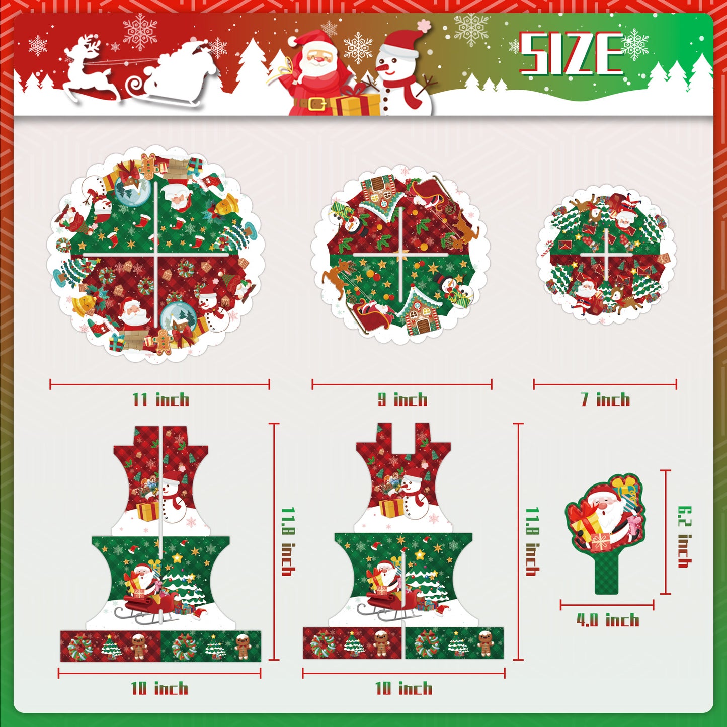3 Tier Christmas Cake Stand Cupcake Topper Wrap Set