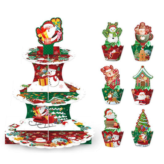 3 Tier Christmas Cake Stand Cupcake Topper Wrap Set