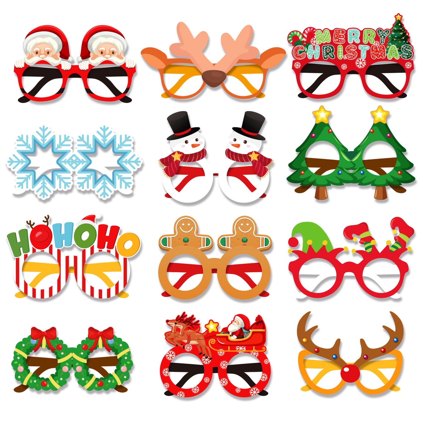Christmas Paper Glasses Photo-booth Props - 12 Piece