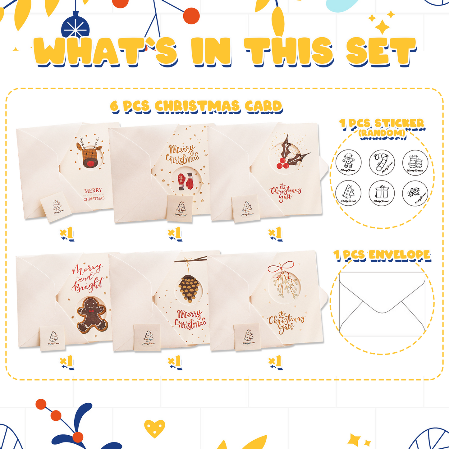 Christmas Greeting Cards with Sticker/ Envelopes